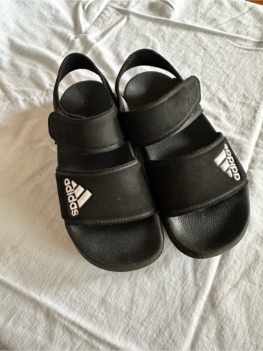 adidas Kids Black Double-Strap Slide Sandals